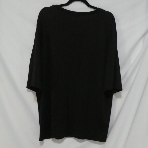 EKOUAER | XXL | Classic Black Relaxed Ribbed Short Sleeve Top - Picture 2 of 16